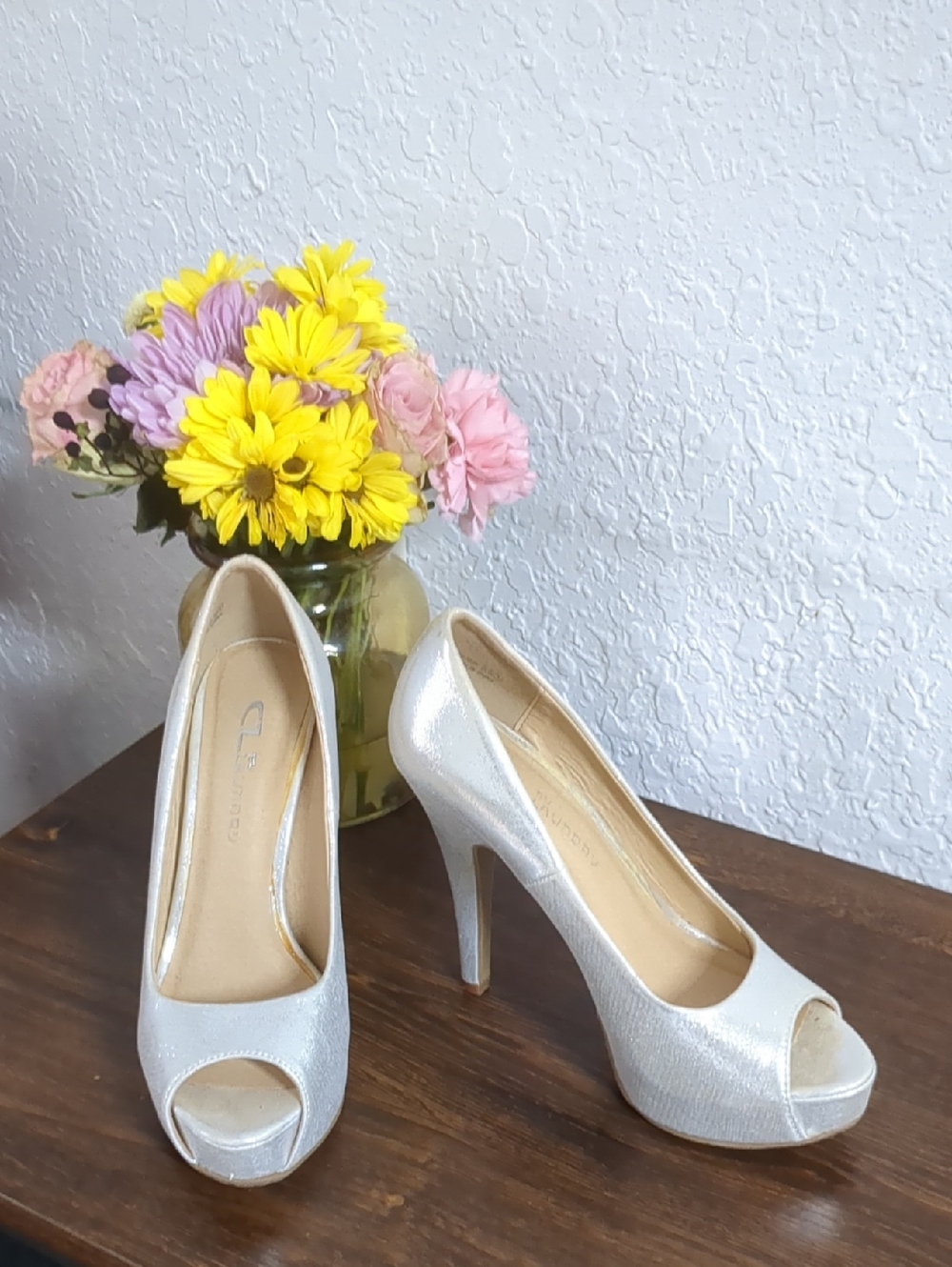 CL by Laundry Silver Peep-Toe Platform High Heels